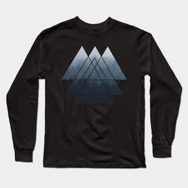 Geometric Misty Mountainside Long Sleeve T-Shirt by treszure_chest